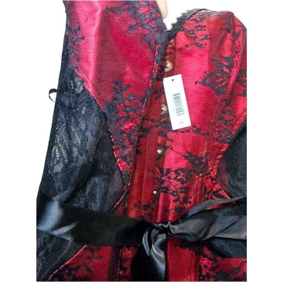 Adore Me Lace Strapless Corset Size 0X Lace Up Red Black Garter Clips Lingerie - Picture 10 of 13